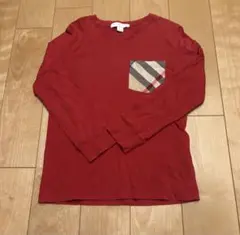 BURBERRY 赤 長袖カットソー チェックポケット　6Y