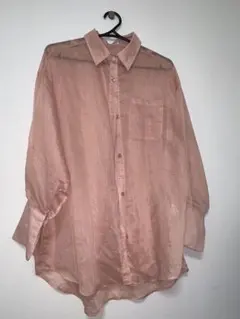 しまむら helm ストライプ 長袖 シアーシャツ シースルー ピンク オレンジ