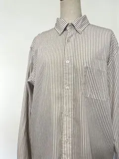 【ユニクロ】エクストラファインコットンブロードストライプシャツ　ベージュ