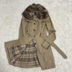 極美品 バーバリー トレンチコート 38 フォックスファー　ノバチェック裏地