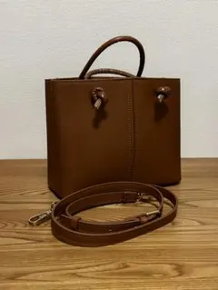 【美品】ZARA ミニバッグ ブラウン ストラップ付き ハンドバッグ レザー 革