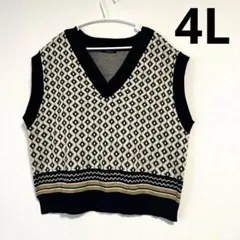 SUREVE ニットベスト　ジャガード　カジュアル　ブラック　大きいサイズ