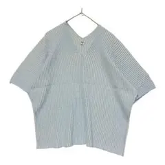 UNIQLO ユニクロ/3DコットンプリーツVネックセーター/5分袖/M/ブルー