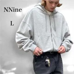 新品【NNine】パーカー　トレーナー　フルジップ　ショート丈　フード　グレーL