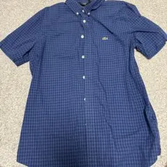 LACOSTE ネイビーチェック 半袖シャツ Mサイズメンズ
