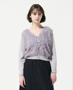グレースコンチネンタル⭐︎ギャザーフリルニットカーディガン　グレー