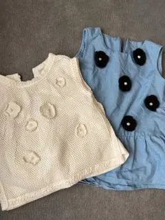 アイボリー メッシュトップス デニムワンピース セット　petitmain