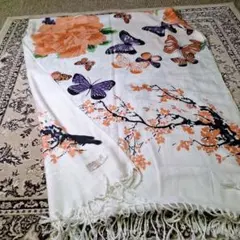 パシュミナ　カシミア100　花　蝶　桜　牡丹　日本古典柄　ストール