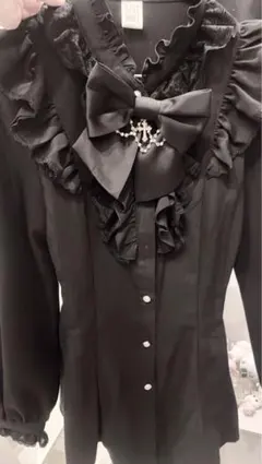 シークレットハニー アクセサリーリボンレースフリルセットアップ ブラック 黒