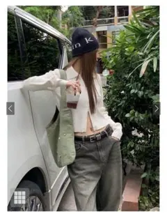 ダブルジップ襟付ニットトップス S