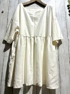 【引越しのため】ワークマンカラー LL チュニック 半袖 アイボリー ワンピ風