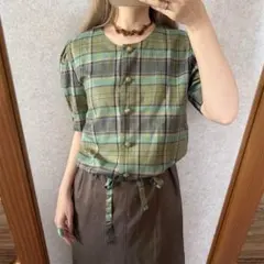 ヴィンテージ レトロ古着 チェック柄切替デザインワンピース 半袖 セットアップ風のサムネイル