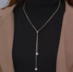 レディースアクセサリー　ロングネックレス　シルバー　パール　おしゃれ　アクセント