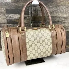 GUCCI ミニ ボストンバッグ GG柄 ブラウン レザー PVC ビンテージ
