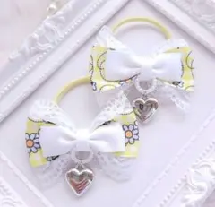 SALE(324) 春 ゆめかわ ハチ ヘアゴム♡ ハンドメイド レース 黄 白