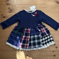 Miki House ネイビー チェック柄 ワンピース 90