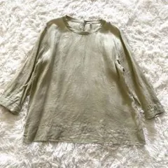 無印良品 オーガニックリネン 洗いざらし七分袖ブラウス ライトグリーン L