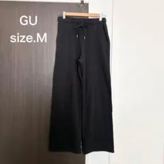 GU 裏起毛 ピンタック スウェット プルオンパンツ ワイドパンツ 黒 M