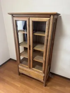 ☆アンティーク木製ブラウンキャビネット ガラス扉 4段棚と引き出し付き