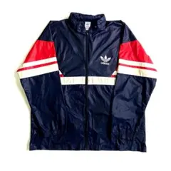 80s〜90s adidas ナイロンジャケット S相当 ネイビー トレフォイル