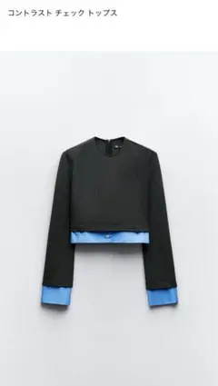 ZARA ザラコントラストチェックトップス 黒・青　M