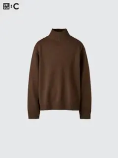 新品　ユニクロ　UNIQLO：C　ローゲージハイネックセーター　M　ブラウン