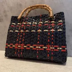 かごバッグ クラフト 2way ショルダーバッグ トートバッグ ネイビー ビニル