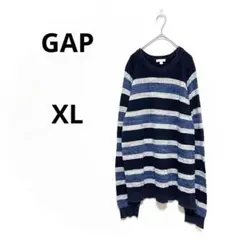 ギャップ ボーダー コットンニット ラグラン XLネイビー グレー 大きいサイズ