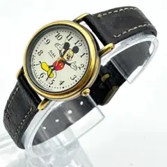 アルバ 腕時計 ミッキー 新品電池交換済 レザー ダークブラウン