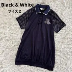 ブラック＆ホワイト　Black&White ポロシャツ　水玉　ドット　ネコ　猫のサムネイル