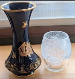金彩装飾 紺色花瓶 フラワーベース 2点セットのサムネイル