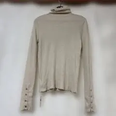 Discoat・ベージュ リブ編み タートルネック 長袖・F
