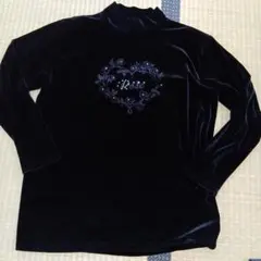 Rose モチーフ ベロア調 ベルベット 長袖カットソー ブラック