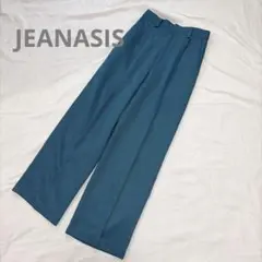 【ジーナシス/美品】センタープレス タック ハイウエストパンツ ターコイズ S