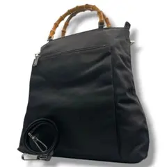 GUCCI グッチ 2way ショルダーバッグ バンブー ナイロン ブラック