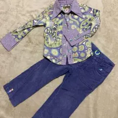 カラフルシャツとコーデュロイパンツセット