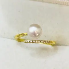 パール　本真珠 リング　指輪 シンプル　7mm k18gp ゴールド 系