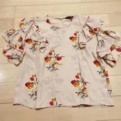 ZARA BASIC 花柄 トップス ブラウス フリル袖 Sのサムネイル