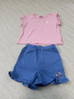 プティマインフリル付きトップスとショートパンツセット