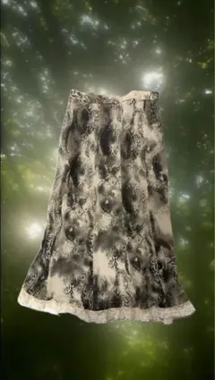 総柄フレアスカート レースデザイン 古着　森ガール　フェアリーグランジ