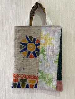 ハンドメイド カンタ刺繍 ミニトートバッグのサムネイル