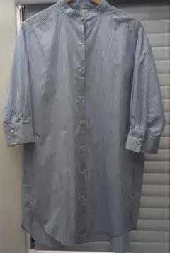 レディース トップス チュニック ロングシャツ ストライプ L ブルーのサムネイル