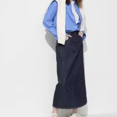 ユニクロ　デニムパネルロングスカート　ネイビー　61