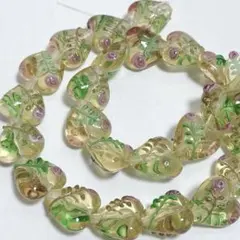 dr438/new！ランプワークビーズ◇ハートの中にお花模様　イエロー1連