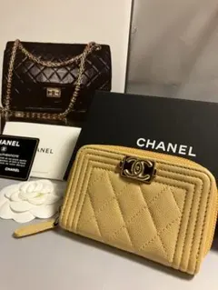 CHANEL シャネル ボーイ シャネル キャビア スキン マトラッセ　イエロー