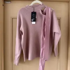 新品　アベイル　肩リボン　ワンショルダー　トップス　ニット　リブ　ピンク　4Ｌ