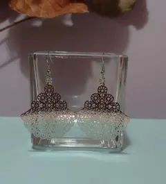 シルバー レース模様 フープピアス　ハンドメイド