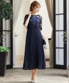 GIRL 刺繍レース切替え5分袖プリーツロング丈 結婚式 ドレス S