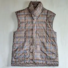 【美品】ダウンベスト チェック柄 レディース【M〜L】キルティング 茶系 洗濯可