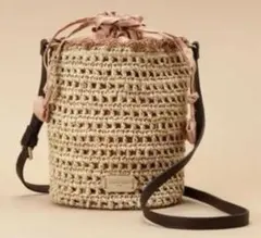 人気Samantha Thavasaラフィア巾着ショルダーバッグベージュピンク